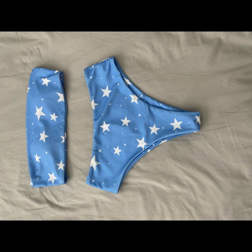 New Shien blue and white star strapless bikini